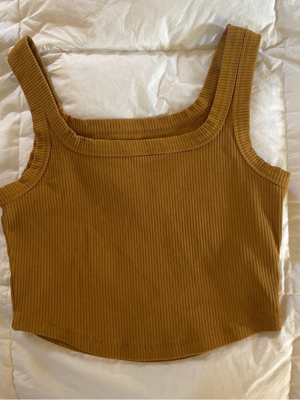 Madewell Ribbed Square-Neck Crop Tank - Mustard Brown Size Medium